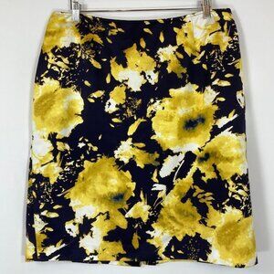 Jones New York Yellow and Black Floral Pencil Skirt